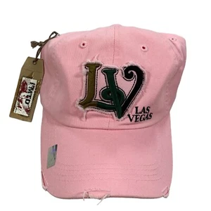 Las Vegas Women's Pink Embroidered Distressed Adjustable Trucker Strapback Hat - Imagen 1 de 5