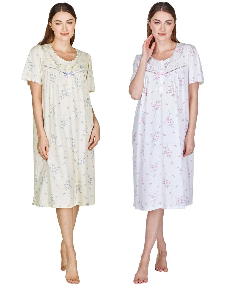 La Marquise 'Floral Breeze' Nightie Ladies Short Sleeve Floral Nightdress