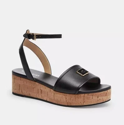 Sandalia de cuero Coach Tullie para mujer talla 10B color negro CR884 NUEVA EN CAJA Foto 1 de 4