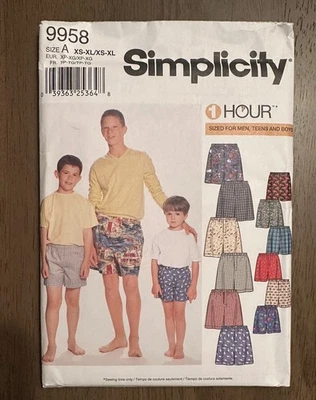 Simplicity 9958 Boys & Mens Boxer Shorts Pattern Sz XS-XL FF Uncut - Image 1 of 2