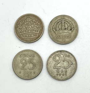 Lote de 4 MONEDAS DE PLATA SUECIA 25 minerales .400 de colección Rey Gustavo V y VI Adolf Sverige - Imagen 1 de 2