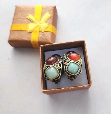 Pendientes HEIDI DAUS Cristal CLIP-ON Nuevo Aro Piedra Cornalina Foto 1 de 4