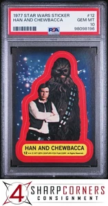 1977 STAR WARS STICKERS #12 HAN SOLO AND CHEWBACCA PSA 10 - Picture 1 of 4