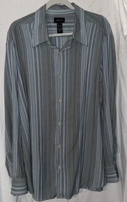 Claiborne Men’s XXL Button Down Shirt Striped Long Sleeve Rayon Blue Green - Image 1 of 4