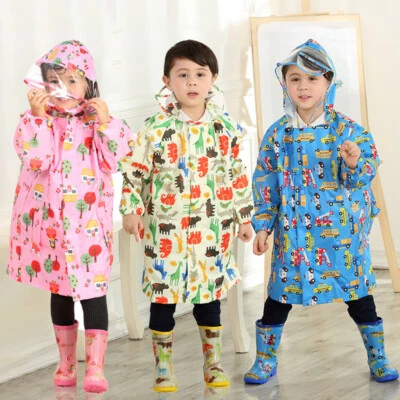 Kids Boys Girls Raincoat Waterproof Printed W/hood Outdoor School Rain Suit S-L - Image 1 of 4