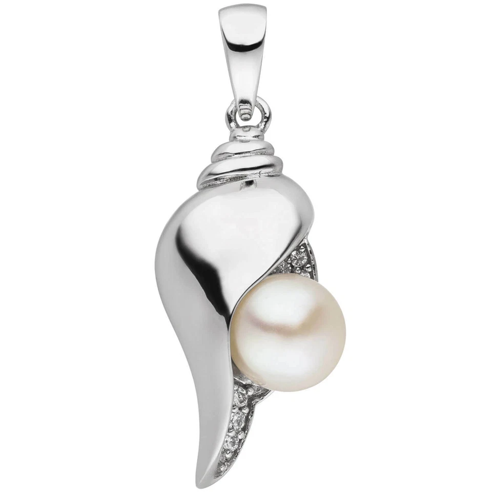 Ciondolo Conchiglia In Argento 925 Con Perla Di Acqua Dolce E 6 Zirconi Gioiello - Immagine 1 di 1