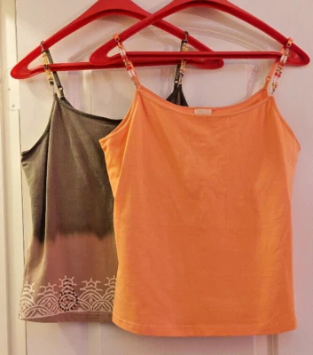 Lot of 2-FADED GLORY STRETCH Women's Beaded Strap Camisole w/Shelf Bra - Size L - Image 1 of 4