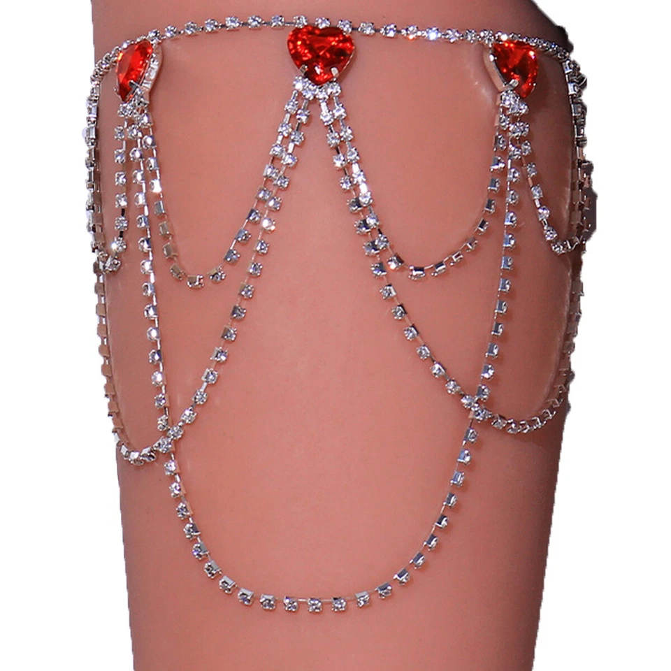 Cadena ondulada multicapa Love Leg Cadena Rubí Diamante Cuerpo Cadena Foto 1 de 4