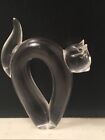 Art Glass Cat Figurine Abstract Sitting with Tail Curled Up