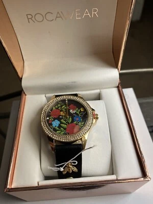 Brand New Original ROCAWEAR Womens Flower Display With Black Leather Band - Image 1 of 4