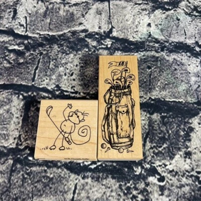 PSX G-1677 & Stampendous Monkey Stamp Golf Bag with Tees & Balls Wood Mounted - Image 1 of 4