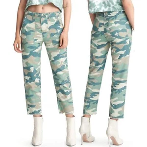 NEW Mother The Shaker Chop Crop Linen Blend Pants Blue Green Camo Size 25 - Picture 1 of 13