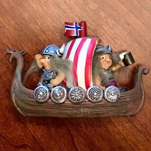 Norway Norwegian Vikings Trolls Viking Dragon Ship Resin Statue Decor 5" Figure - Picture 1 of 5