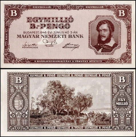 HUNGARY Egymillio 1 MILLION 1,000,000 B-PENGO Banknote(1 Quintillion) 1946 aUNC Cover
