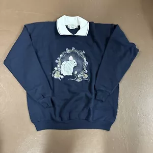 Suéter grande vintage Orvis Bunny Rabbit abuela azul marino - Imagen 1 de 5