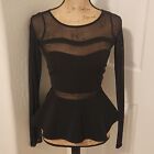 Material Girl Women's S Black Long Sleeve Mesh & Knit Fit & Flare Top
