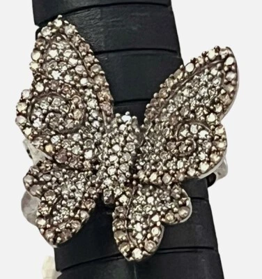 Diamond Champagne and White Sterling Silver BUTTERFLY Dreams Ring Sz 8 - Image 1 of 4