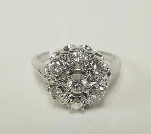 14K White Gold Plated 2 Ct Round Cut Simulated Diamond Cluster Engagement Ring - Picture 1 of 7
