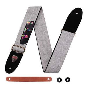Guitar Strap with Leather Ends and Pick Pocket 3 Picks Strap Button Included ...