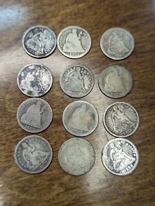 Lot of 12 Assorted US Seated Liberty Dimes - #E895