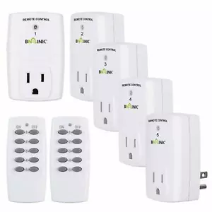 BN-LINK Indoor Wireless Remote Control Outlet Plug in with 2 Remotes +5 Sockets - Picture 1 of 9