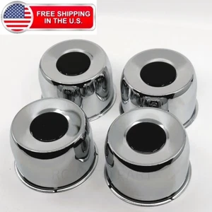 4 Steel Short Push Thru Center Cap For 4.25" Center Bore Trailer Rims BLACK EMBL - Picture 1 of 4