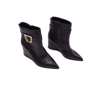 NUEVO SAM EDELMAN Weslie Botín de Cuña con Hebilla en Negro Talla 6.5 Punta en Punta Foto 1 de 4