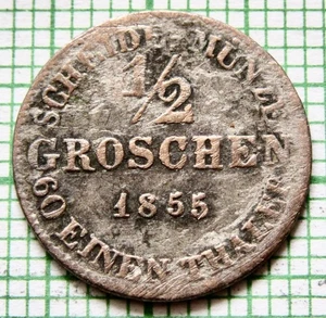 Saxe-Coburg and Gotha Duchy Ernst II - German States 1855 1/2 Groschen, Billon - Picture 1 of 6