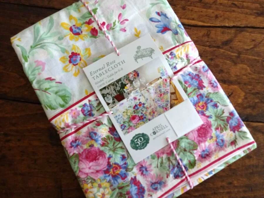 APRIL CORNELL ETERNAL ROSE Pink Multi FLORAL Garden COTTON TABLECLOTH - Image 1 of 1