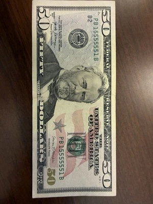 Binary Serial Number $50 Note, Fancy Serial Number #15555551 - Image 1 of 3