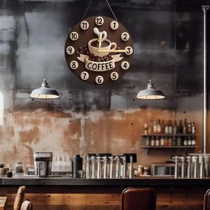 Coffee Cup Clock Hanging Ornament 2D Wall Decoration for Coffee Shop Kitchen - Picture 1 of 6