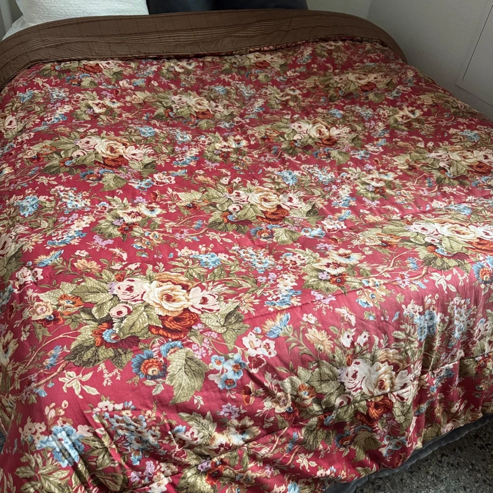 Edredón reversible Ralph Lauren Summerton Chaps Queen 100 % algodón rojo marrón Foto 1 de 4