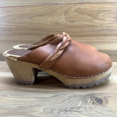 MIA Phoebe Clogs Womens 10 10.5 EU 41 Saddle Tan Leather Wooden Sole - Image 1 of 4