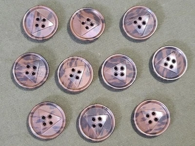Vintage Buttons Brown w Black Stripe Design 23mm 7/8" (Lot of 10) Triangle Inlay - Image 1 of 4