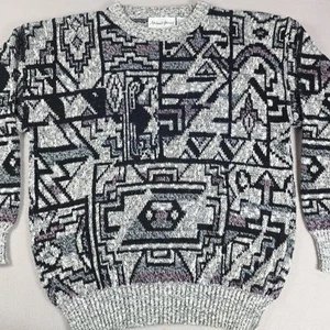 Vintage Michael Gerald Men's Sweater Large Geometric Crewneck Multicolor Cosby - Picture 1 of 15