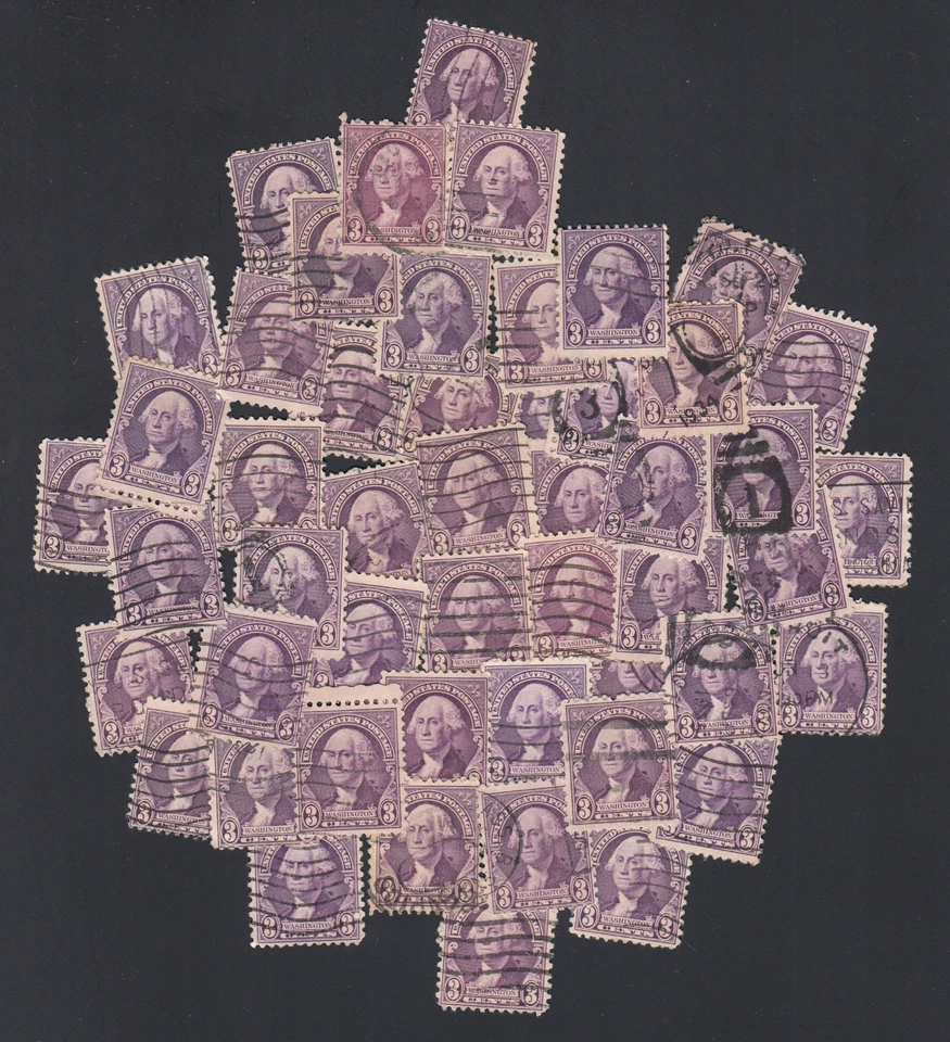 Почтовые марки для рукоделия: 1932 3 цента ВАШИНГТОН, ФИОЛЕТОВЫЕ; 50 ИСПОЛЬЗОВАННЫХ МАРОК - Изображение 1 из 1