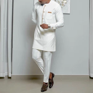 Men's African 2 Piece Set Traditional Shirt and Pants Set Suit Middle East Suit - Imagen 1 de 5