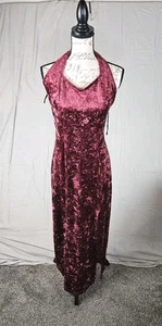 Vintage 90s Y2K Luly K NYC Burgundy Velvet Neckholder Long Dress Sz Medium - Bild 1 von 11