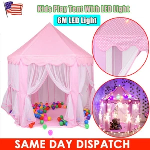 Portable Pop Up Tent Kids Girl Princess Castle Outdoor Play House + 6M LED Light - Picture 1 of 14