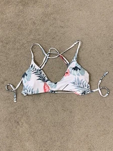 Traje de baño bikini tropical blanco top para mujer talla grande ajustable con cordones espalda - Imagen 1 de 14