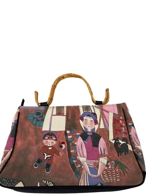 Chico's Handbag Satchel Purse with Bamboo Handles Wu Chi Yong Artwork - Image 1 of 3