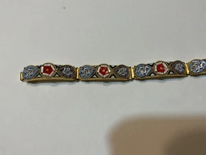 VTG Micro Mosaic Millefiori Style GoldTone Floral Glass Panel Bracelet 7.25” - Picture 1 of 7
