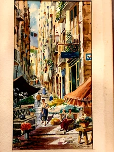 ANTIQU ITALIAN WATERCOLOR PAPER PAINTING STREET BY ALESSANDRO ALTAMURA 1855-1918 - Picture 1 of 9