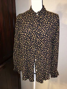 Women’s Shirt Large Collared Buttons Down Long Sleeves Black And Brown - Picture 1 of 6