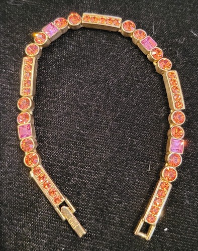 "Bracciale Tennis Vintage Elegante Givenchy Tono Oro Rosa Strass Sezioni 7""