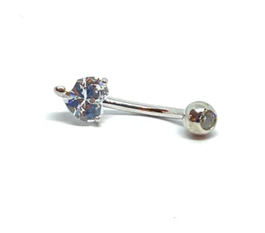 ADIRFINE 925 Sterling Silver Banana Bar Heart Belly Button Ring - Foto 1 di 1