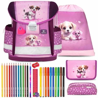 Belmil Schulranzen Set Classy Little Puppies Hundewelpen Schüleretui gefüllt