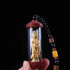Chinese Redwood Boxwood Huang-Yang Wood Carving Bottle Guanyin Statue Pendant8