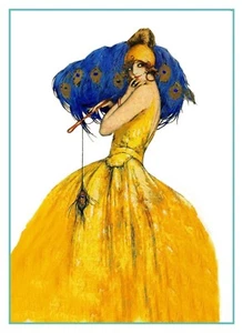 Art Nouveau The Peacock Fan by Gaspar Camps Counted Cross Stitch Pattern - Picture 1 of 4