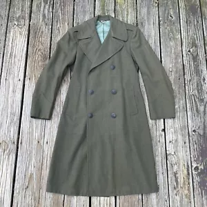 Vintage Military Trench Coat 38S Men Overcoat Gabardine Green - Picture 1 of 11